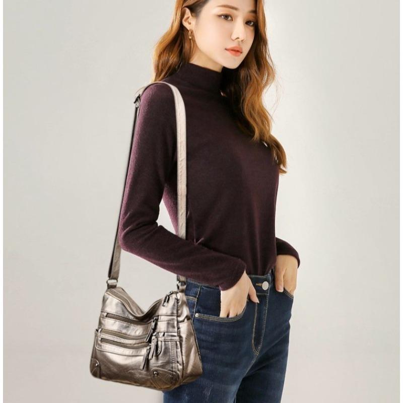 Shoulder bag women's foreign trade new fashion versatile double-layer messenger bag Korean version large-capacity washed leather small bag