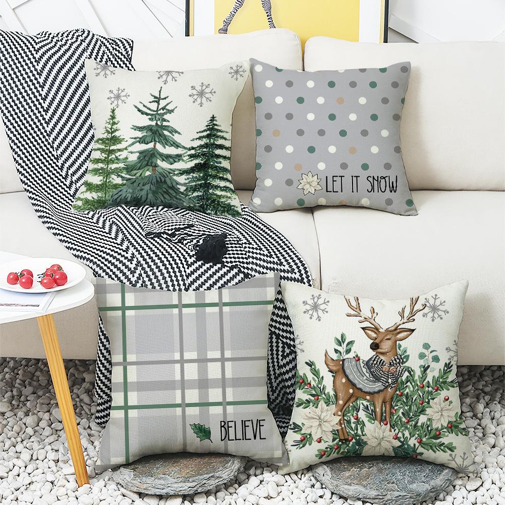 New Home Pillow Cover Green Pine Letter Linen Print Sofa Cushion Home Pillow Cover