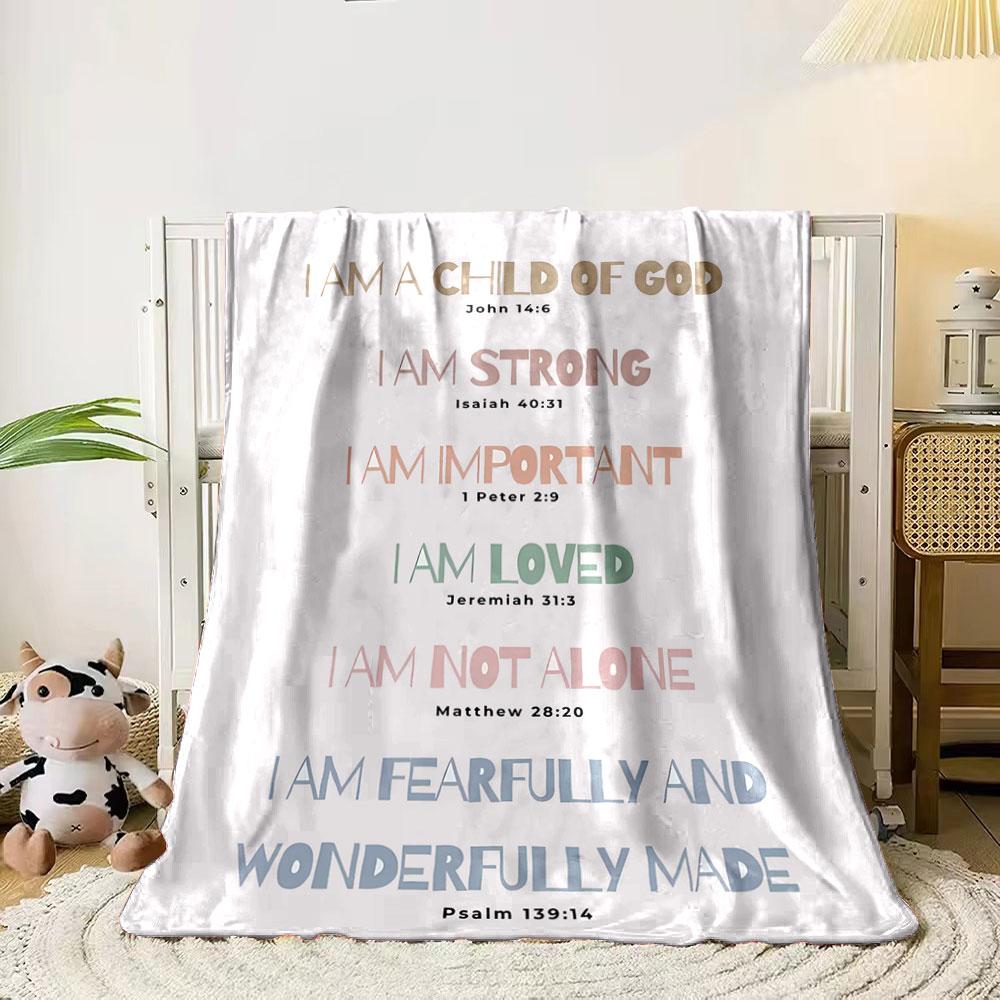 Affirmative Phrases Paired with Bible Verses In Varied Pastel Colors. for All Seasons Blanket Lunch Break Throw Gift