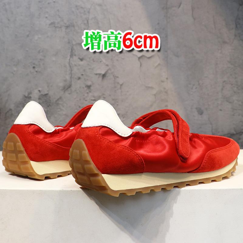 Sheepskin Version~ Mary Jane Shoes Women's Inner Height Increase Casual Sports Shoes Ballet Velcro Red Platform German Training Shoes