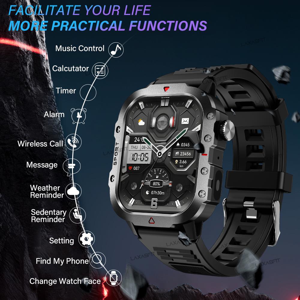 Outdoor-Sport Smartwatch 2,01 Zoll HD-Bildschirm LED-Taschenlampe Bluetooth Sprech-Smartwatch für Männer Frauen Weihnachtsgeschenke