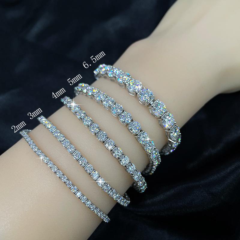 Moissanite Inlaid Sterling Silver Tennis Bracelet - Hip Hop Light Luxury Style