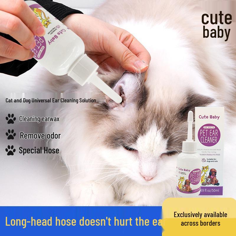 Örondroppar för husdjur för borttagning av kvalster och svamp - Rengör och tvättar öronen för katter och hundar