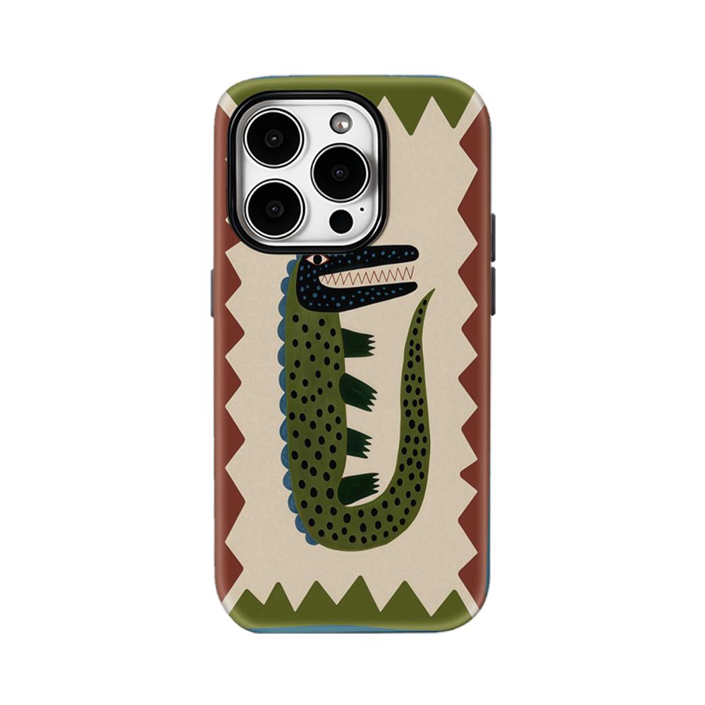 Boho Crocodile Folk Art Phone Case for IPhone 17AIR 16E 16 15 14 13 12 11 17 Pro Max Plus Double-layer Back Cover