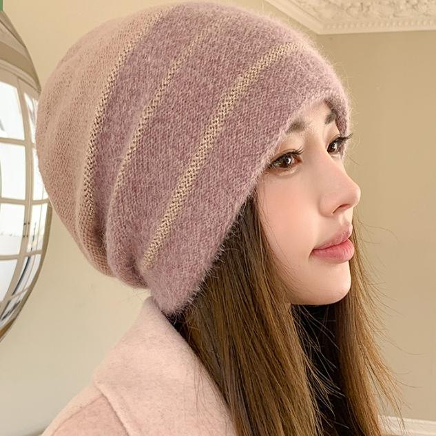 

Осенне-зимняя шерстяная шапка для женщин, модная теплая шапка среднего возраста для мам, вязаные шапки One size розовый