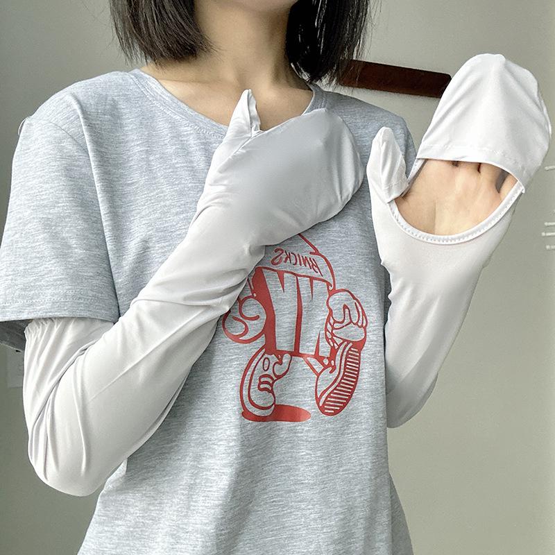 Full-Finger Sun Protection Ice Silk Sleeves for Women - Thin Style, UV-Blocking for Cycling & Driving