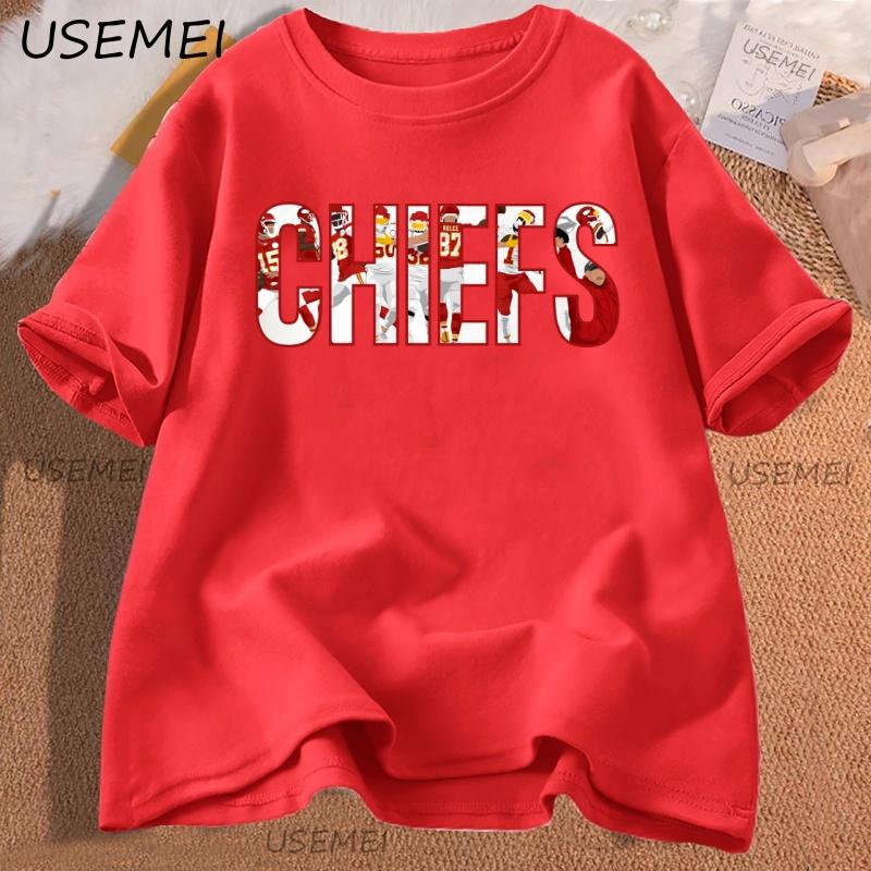 KC Chiefs Канзас-Сити Футболка Мужская Женская Chiefs Футболка Унисекс Хлопок Короткий Рукав Ретро Стиль Футболка Женская Одежда S