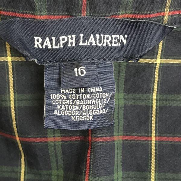 RALPH LAUREN Short Sleeve Frill Shirt Dress Teen 16 Adult XS-S Navy Check Mini Length Spring Summer(USED)