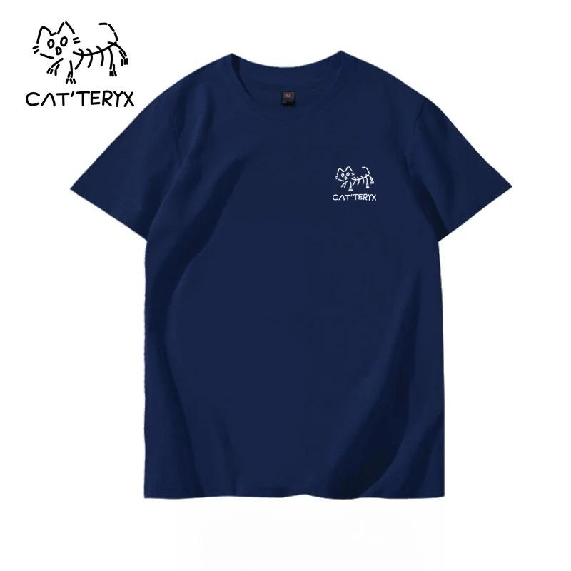 CAT TERYX Short-sleeved T-shirt Men's and Women's Fun Trendy Brand Pure Cotton Loose and Cute Cat Couple Casual Half-sleeved Top