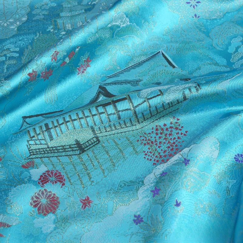 

Gilded Pavilion Terrace Floral Brocade Jacquard Fabric For Sewing Chinese Smooth Shiny Gold Thread Cloth for Coat Vest Materials 100x150cm