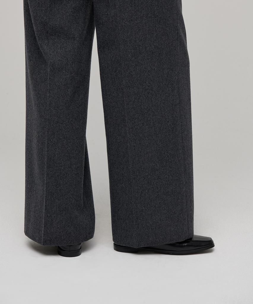 MUSINSA STANDARD WOMAN Women'S Wool Flannel Two-Tuck Wide Slacks [Medium Gray]