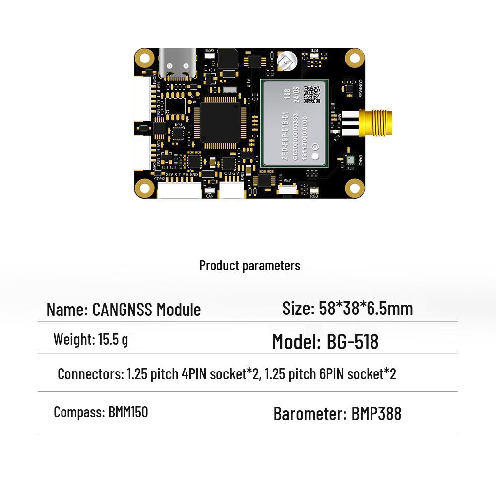 North Sky ZED-F9P Geomagnetic Compass & Barometer GNSS RTK Module