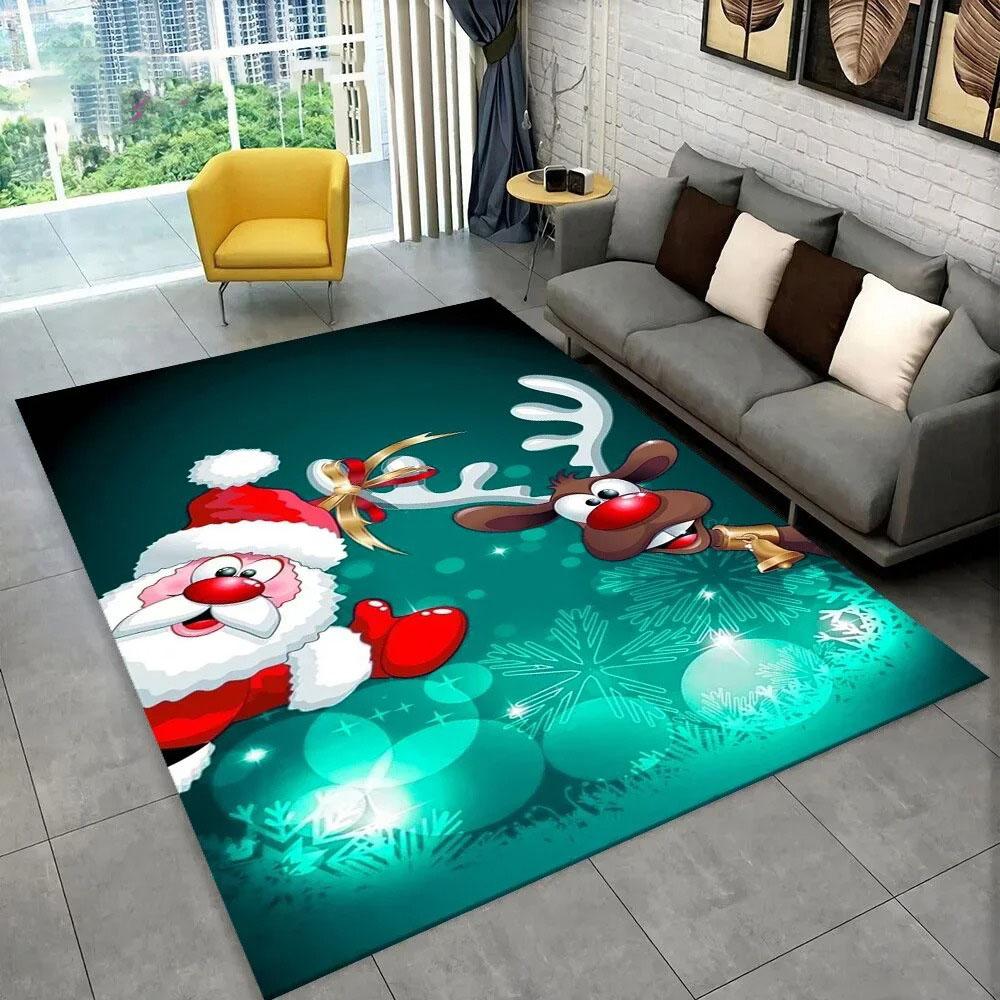 Santa Claus Christmas Carpet Tree Large Area Rug Living Room Rug Bedroom Sofa Doormat Christmas Decoration Non-slip Floor Mat