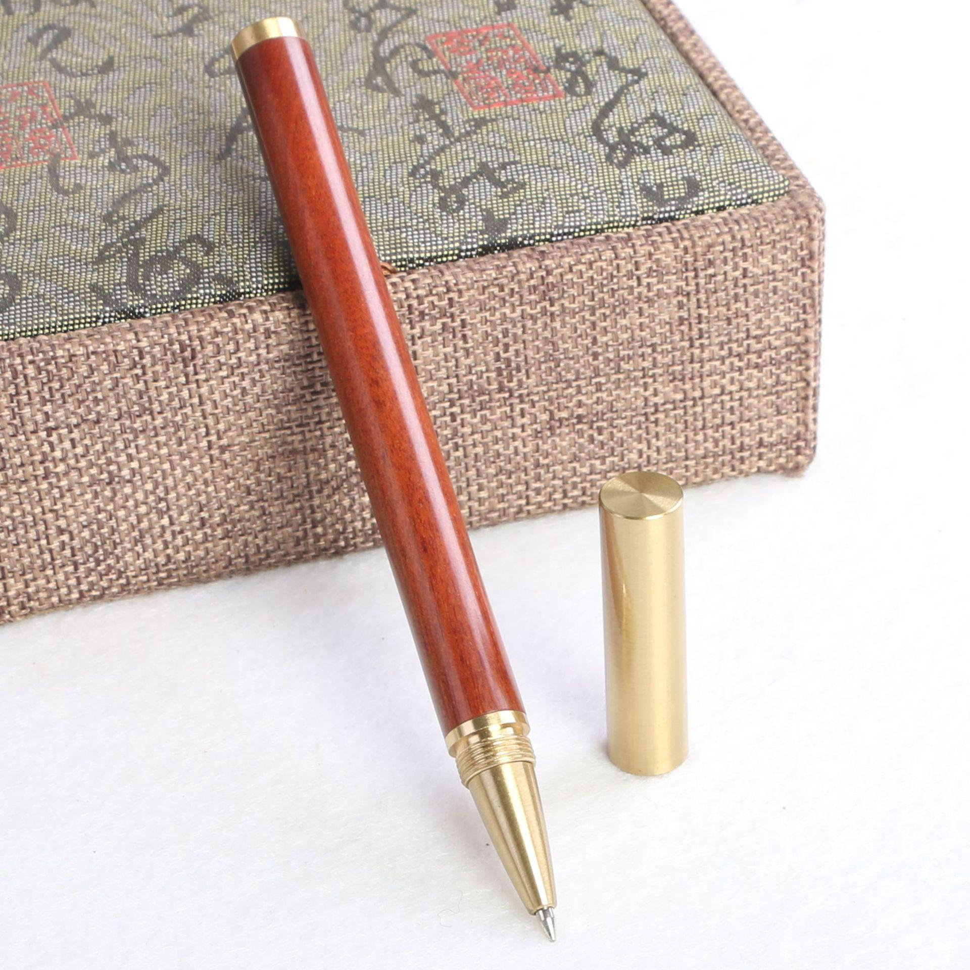 Wooden Pen High-Grade Brass Rosewood Gift Pen Brass Simple Solid Wood Elegant Graduation Gift Pen 0.5mm