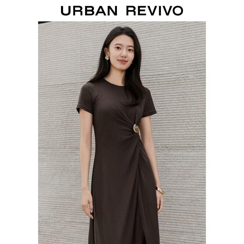UR Damen Sommer 2026 Kurzarm Texturiertes Figurbetontes Langes Kleid UWH760060