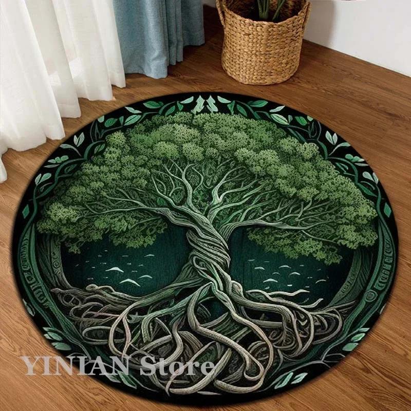 3D Viking Yggdrasil Tree of Life Area Rug Round Carpet Rugs for Living Room Bedroom Sofa Decoration Kids Play Non-slip Floor Mat