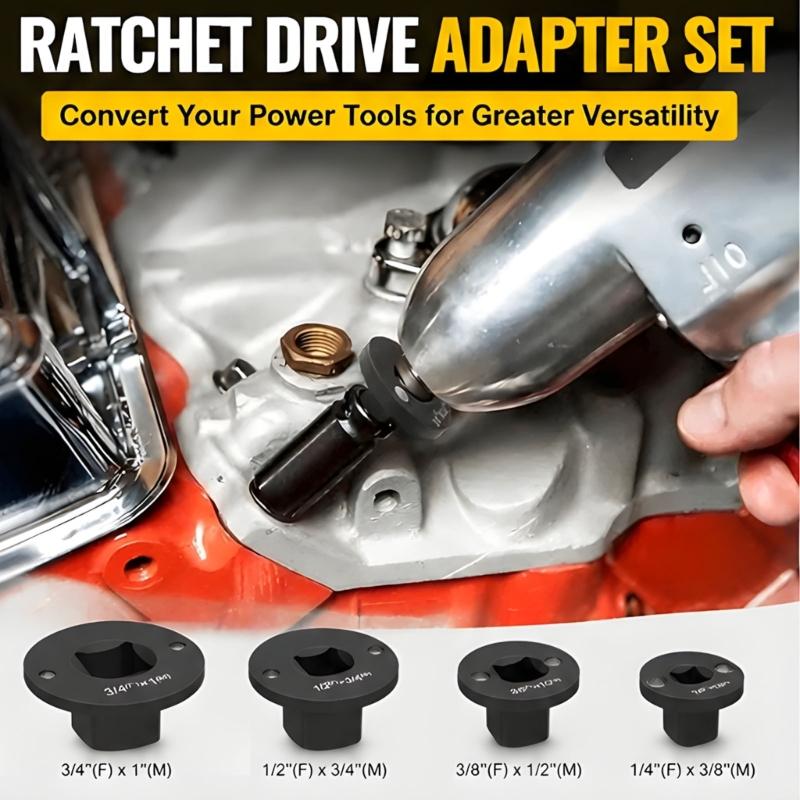 Low Impact Socket Adapter Set, 4 Piece Metal Square Size Change Kit with Detent Ball Locking for Vehicle Repair, Garage Service and Daily Maintenance