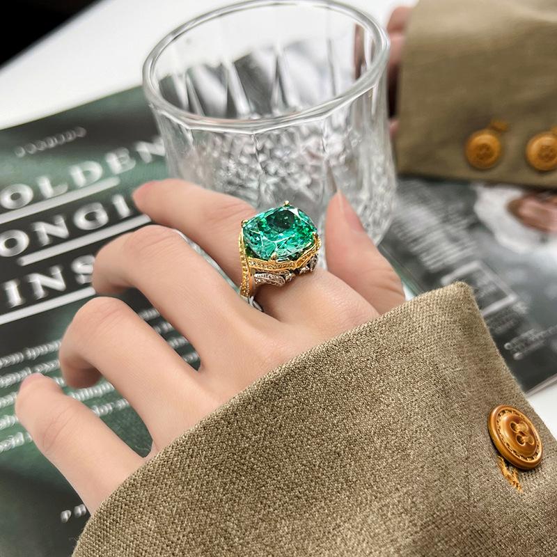 Jewelry Copper Bottom Gold Plated Simulation Bird'S Nest Chepala Green Premium Ring Female 14 * 16
