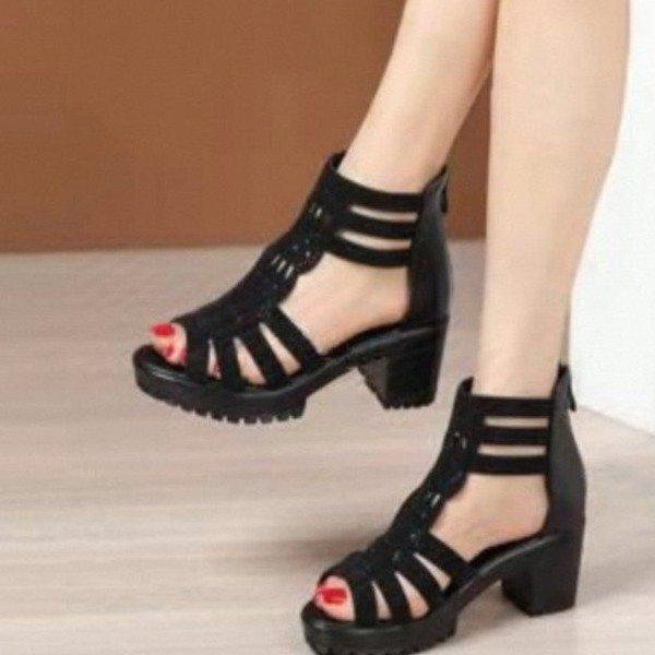 Sandals women's thick heel new non-slip fish mouth medium and high heel women's shoes women's soft-soled open-toe height-increasing cool boots
