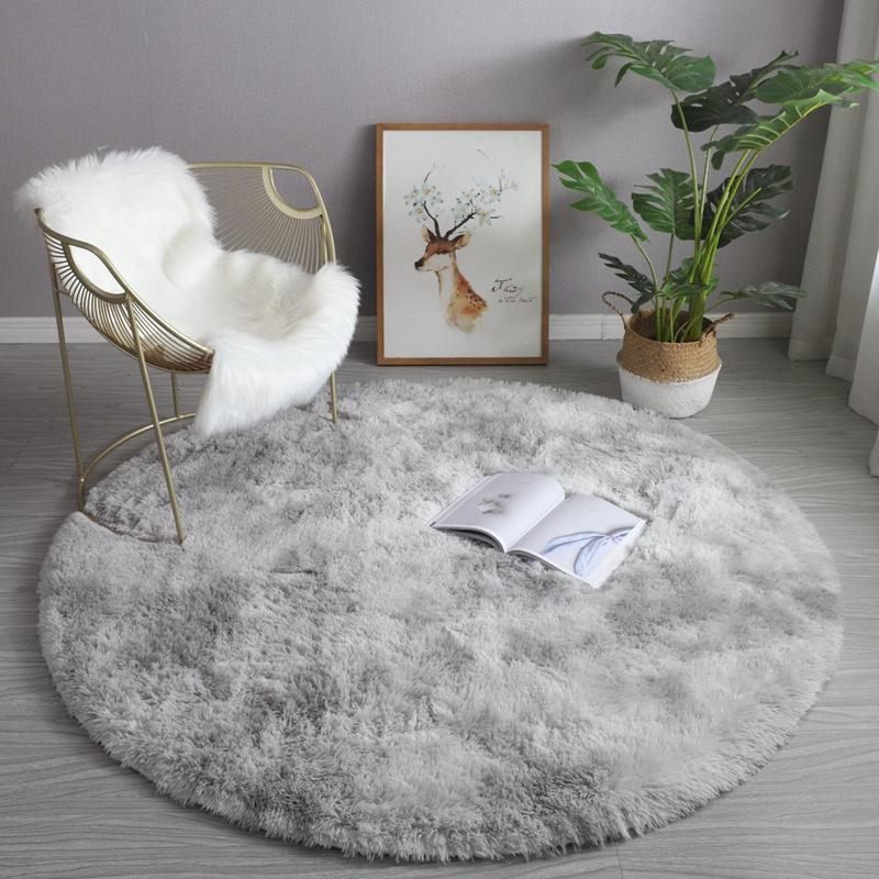 Rainbow Fluffy Round Rug Carpets Living Room Cute Decor Kids Room Plush Rugs for Bedroom Nursery Soft Children Room Hairy Mats
