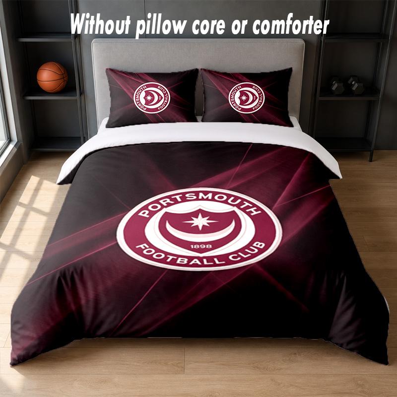 Juego de Ropa de Cama con Diseño del Portsmouth FC 1 Funda Nórdica + 2 Fundas de Almohada Suave Transpirable Ropa de Cama para el Hogar