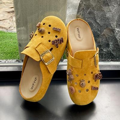 Neue Damen Wildleder Clogs Hausschuhe Weiche Innensohle Sandalen mit Fußgewölbeunterstützung Schuhe Outdoor Strand Wildleder Clogs Hausschuhe Damen Sandalen