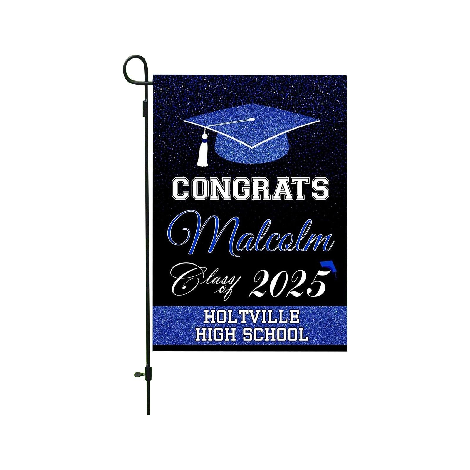 Double Sided Graduation Garden Flag Outdoor Yard Decorative Banner Personalized Name and Year Customizable School Graduation Celebration Flag