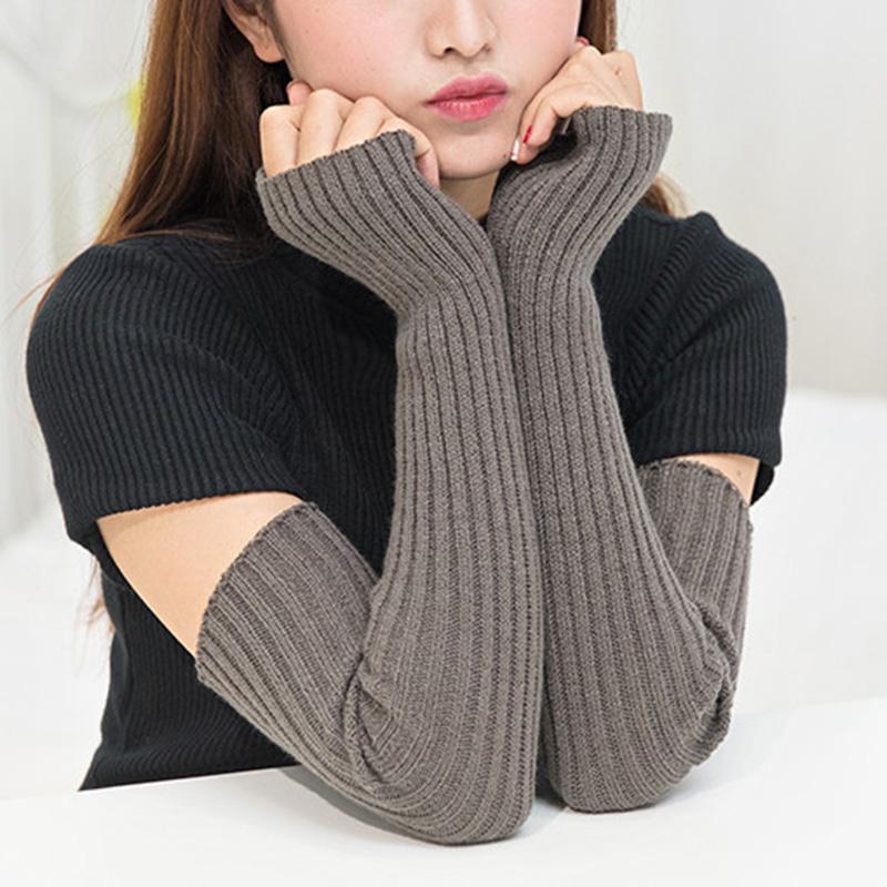 1 par strikkede vottehansker for kvinner Fingerløse hansker Langermet deksel Håndleddsarmtrekk tykt utendørs