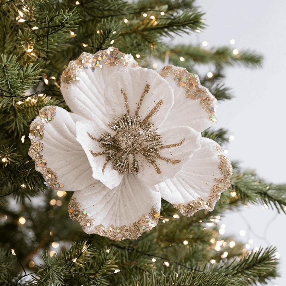 Glitter Finish Artificial Poinsettia Flowers 19cm Size Glitter Christmas Flowers Home Holiday Use