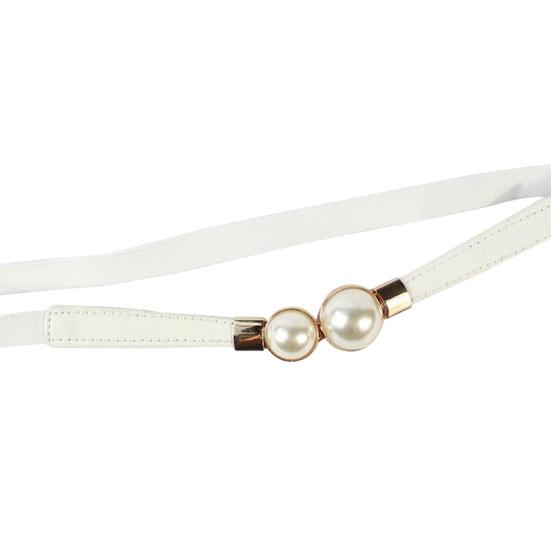Fashion Women Elastic Faux Pearl Thin Skinny Waistband Waist Belt Dress Decor