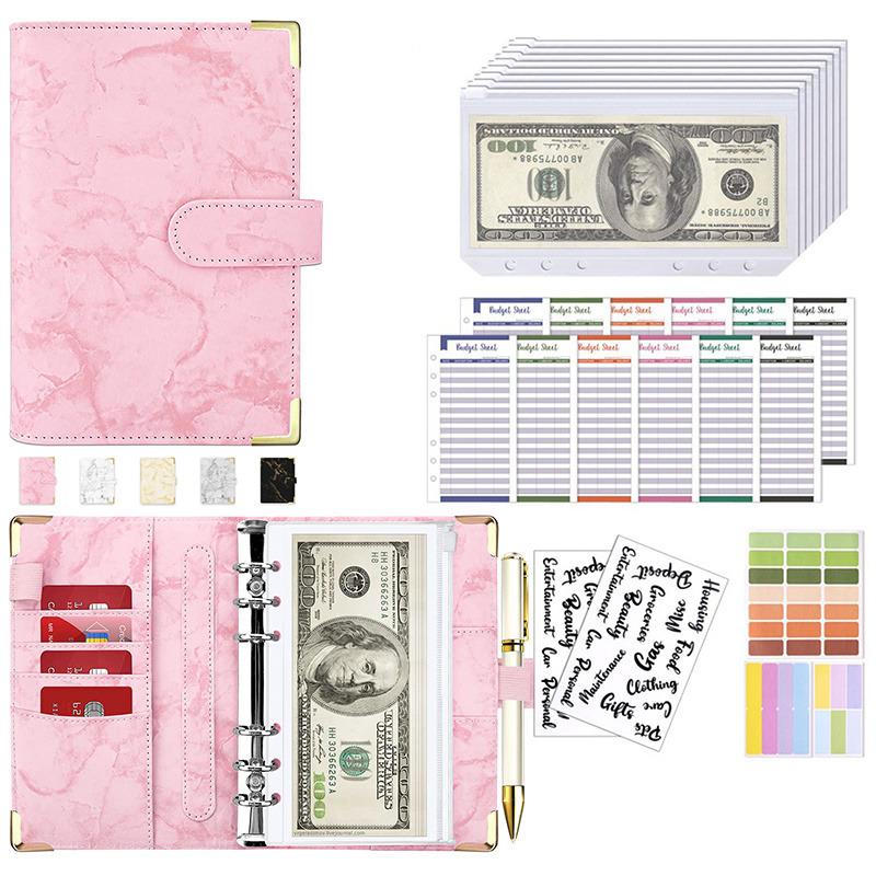 Portable A6 Cash Envelope Budget Notebook With 6 Holes Loose Leaf Binder For Saving Money Financial Management Planner