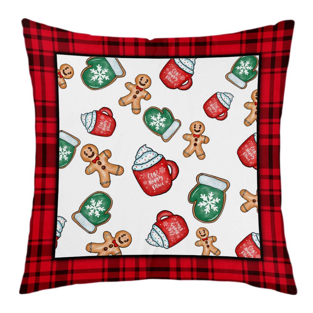 New Christmas Short Plush Pillow Cover Peach Skin Digital Printing Cushion Cover Christmas Snowman Pattern