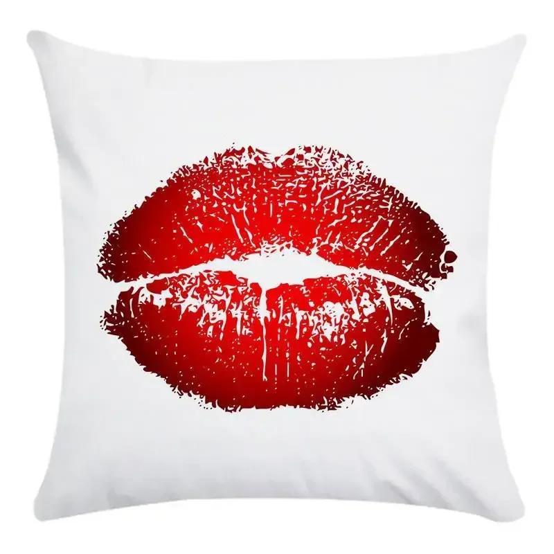 Customizable Pillowcase Chair Waist Throw Pillowcase Home Decor Colorful Red Lips Pattern Short Cushion Cover