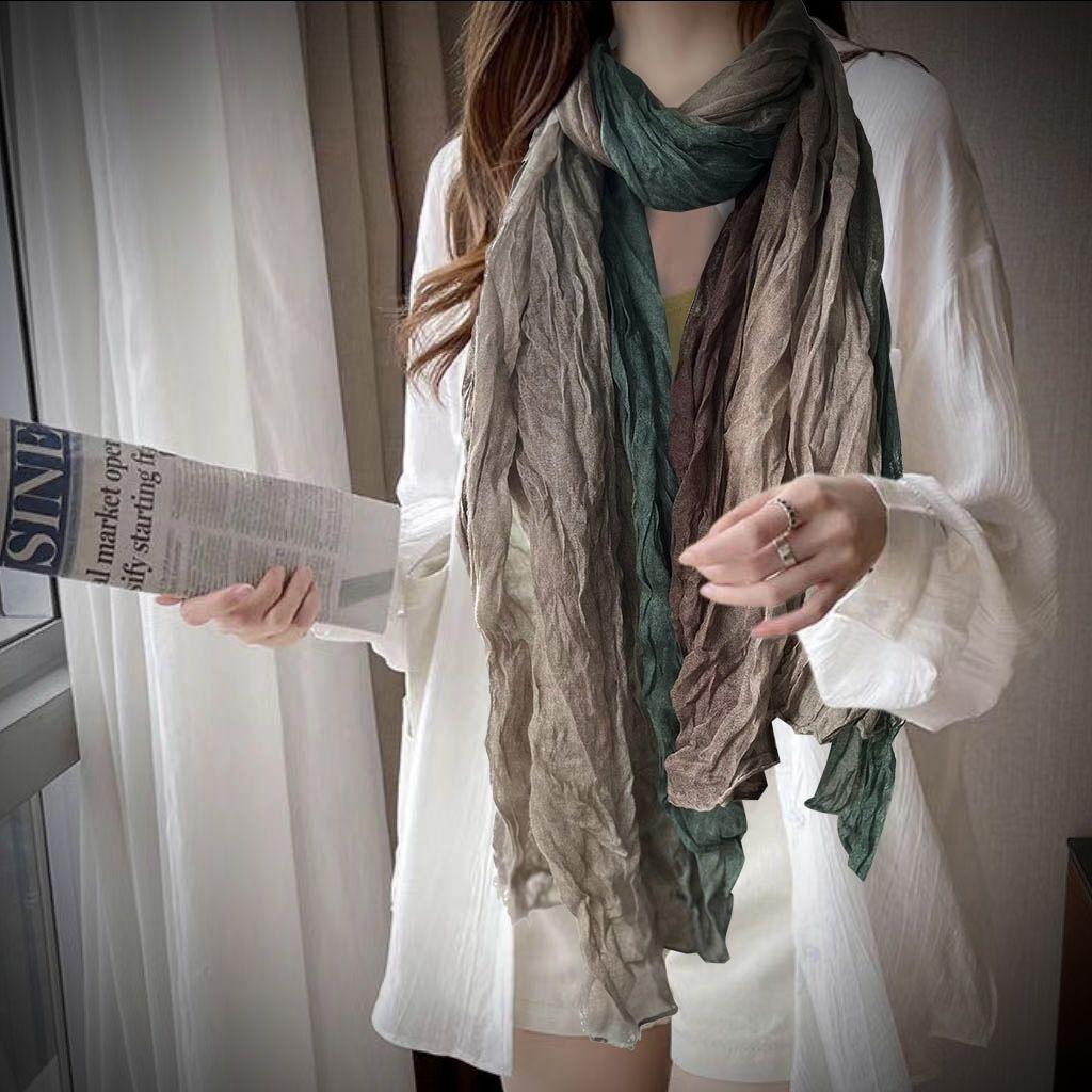 

Хлопково-льняной шарф для женщин Ретро Весенне-осенний шелковый шарф Женский длинный шарф