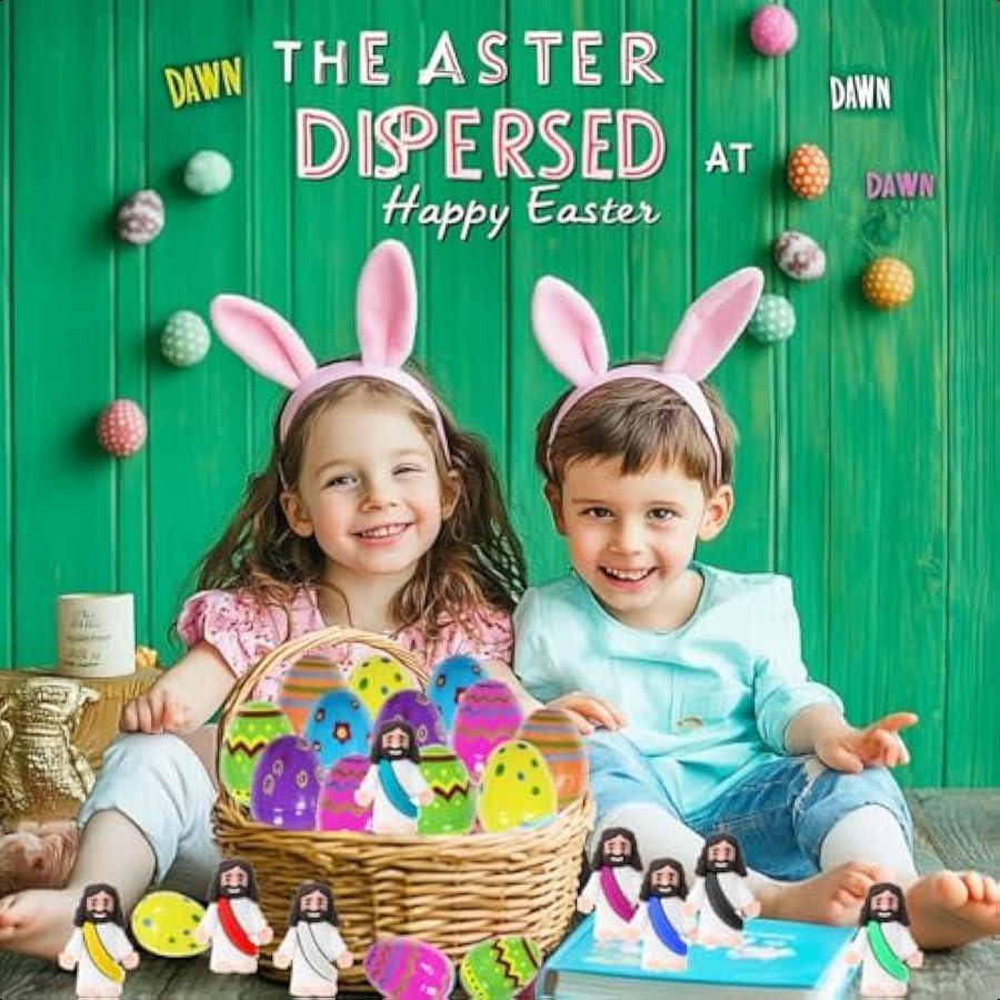 24 Pcs Prefilled Easter Eggs with Mini Jesus Figurines Resin Toys Great for Toddlers Easter Egg Hunt Fillers Easter Basket Stuf