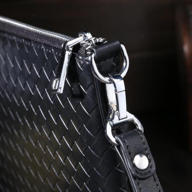 2025 Men's Genuine Leather Bag Embossed Woven 13" Laptop Briefcase 2-in-1 Handheld Shoulder Envelope Bag Practical Business Gift Commute Messenger Bag