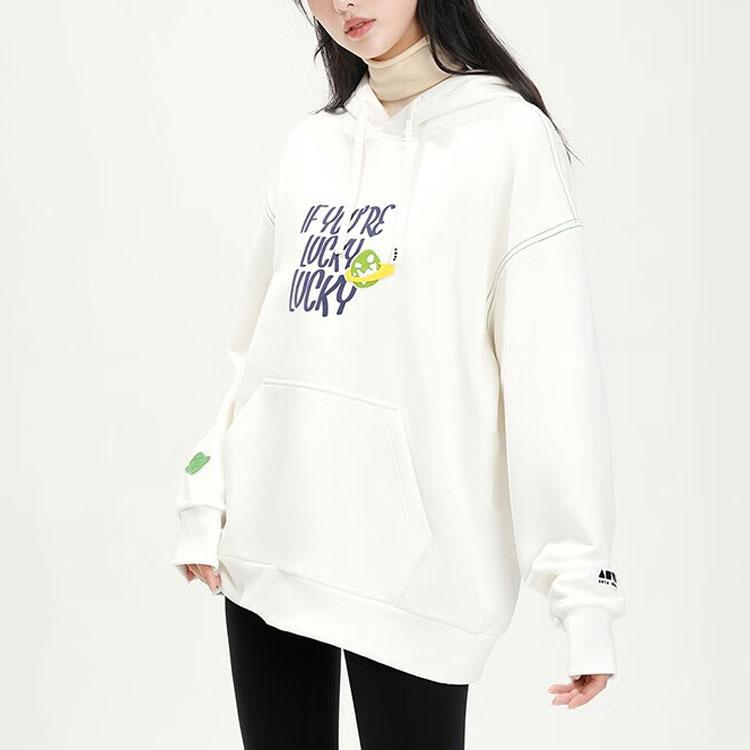 Anta Lifestyle Series Lettered Hooded Pullover Fleece Sweatshirt Unisex Sweatshirt Paper-White 172348702-1