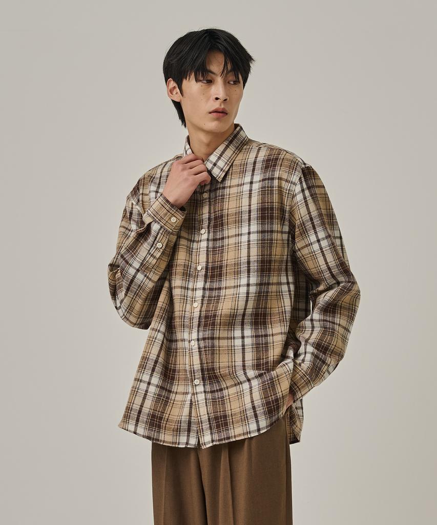 ANALOG MOOD Flannel Semi-Check Shirt (Brown)