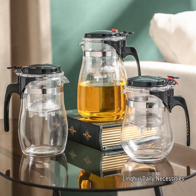 Large Glass Teapot with Lid & Handle, Heat-Resistant, Stainless Steel Infuser, Floating Cup