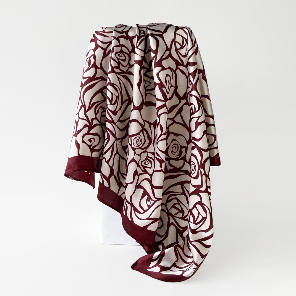 Square Scarf for Women's Imitation Silk Scarf Mother Gift Satin Color Tick Scarf Digital Printing Breathable Versatile Sun Protection