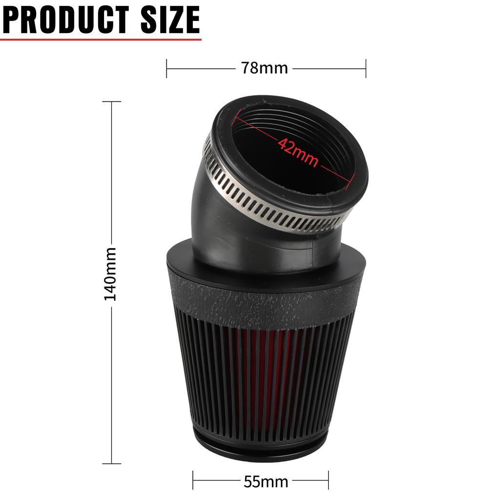 NIBBI CNC Universal Air Filter Motorcycle 42mm 48mm Mushroom Head Air Cleaner 45 Degree Bend Air Intake Pipe Filters PitBike