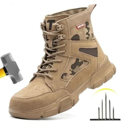 Stivali da Lavoro da Uomo Scarpe di Sicurezza Antipuncture Stivale di Sicurezza Scarpe con Puntale in Acciaio Indistruttibili Stivali da Combattimento da Esterno nel Deserto Protettivi