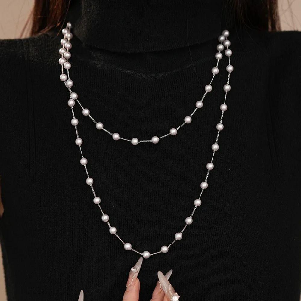 Simulated Pearl Sweater Chain Fashion Collarbone Chain Clavicle Chain Long Pearl Necklace  Beach