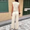 Light Color Stripe Sleeveless Vest and Wide Leg Pants Two Piece Set