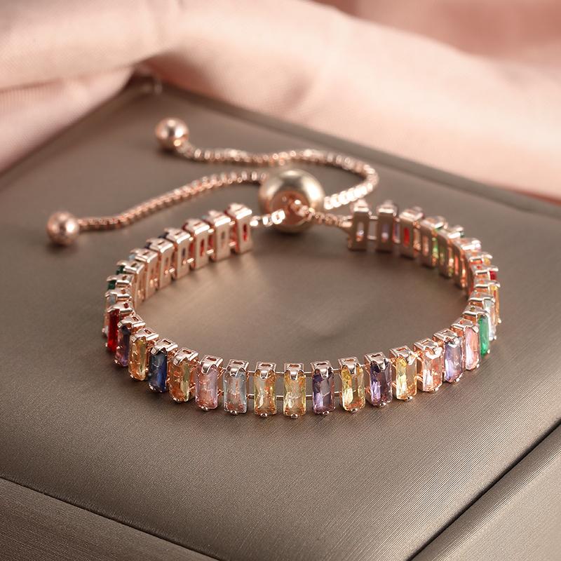 New Sparkling Elegant Colorful Crystal Rainbow Zircon Stone Bracelet Women's Temperament Party Holiday Jewelry Accessories Gift