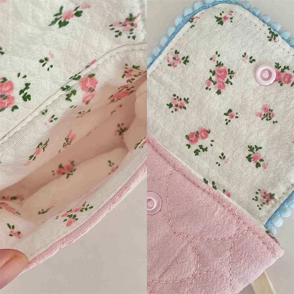 1pc Cute Student Coin Wallet Small Portable Earphone Card Key Storage Bag Floral Korean Ins Style Coin Purse Card Holder Bag