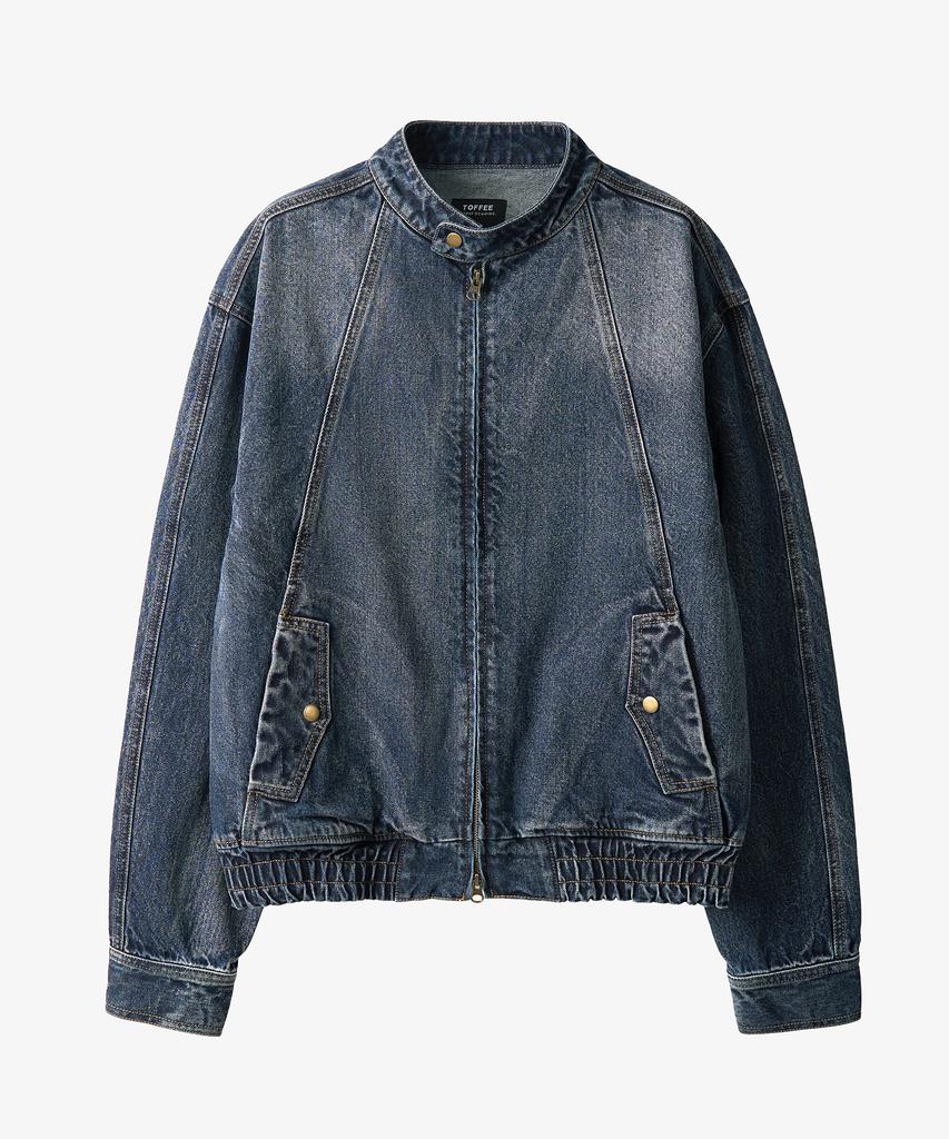 Toffee Vintage Snap Denim Blouson Jacket (Washed Indigo)