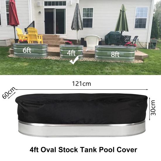 Hot Tub Cover Heavy Duty Drawstring UV Proof Reusable Waterproof Dust-Proof Oxford Cloth Outdoor Oval Stock-Tank Pool Cover Yard Supplies