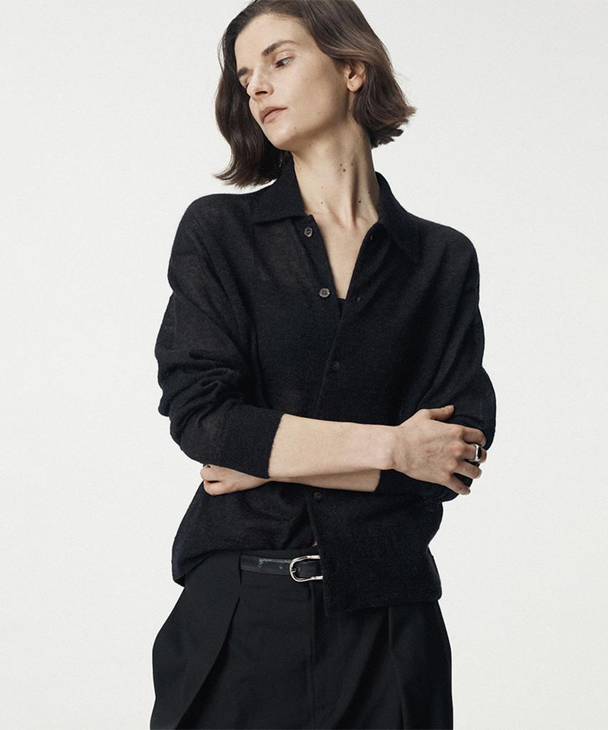 Umarmung Italian Mohair Shirts Collared Cardigan_Black