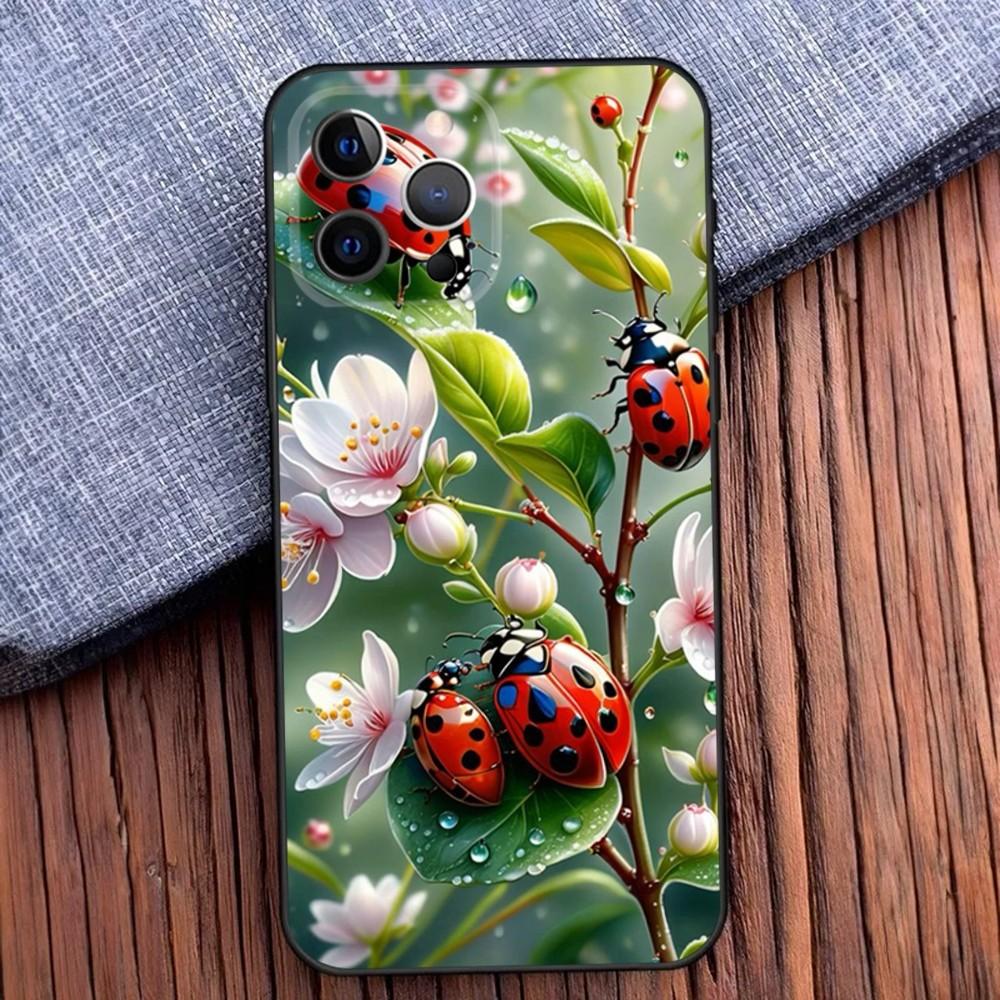 Insect Beautiful Ladybugs Phone Case For iPhone 16,15,14,13,12,11,Pro,X,XS,Max,XR,Plus,Mini Black Soft Silicone Case